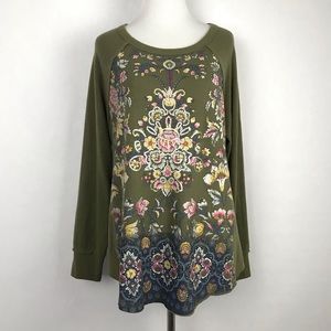 Mic & Jax Floral Green Size Medium Women’s Long Sleeve Shirt